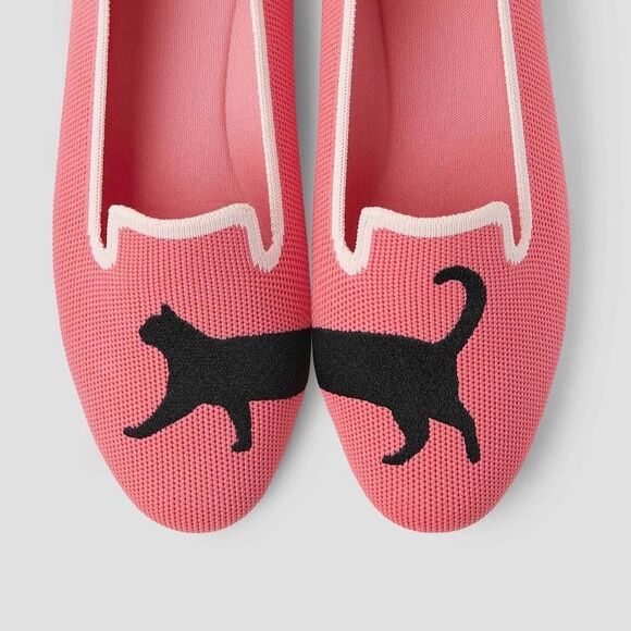 Vivaia Round-Toe Embroidered Loafers Pink Black Cat Size 38 US 7 - 7.5 - Picture 10 of 13